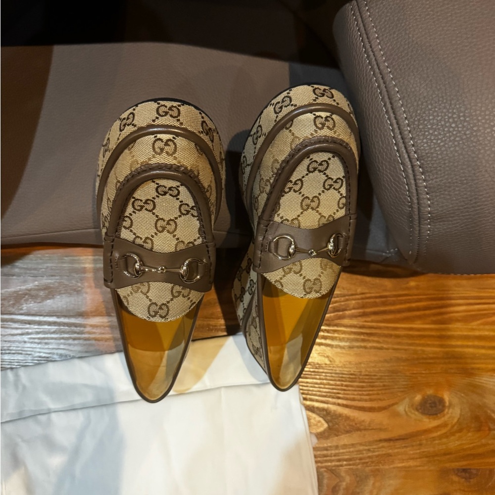 GUCCI Womens Ilde GG Supreme Canvas & Leather Flatform Loafers -Worn 1x 37.5/7.5 - Picture 15 of 16